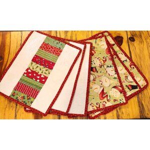 Vintage 90s Handmade Set of 6 Christmas Placemats Reversible Snowmen Trees light